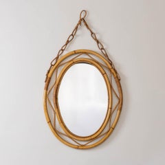 Large Italian Rattan Oval Mirror