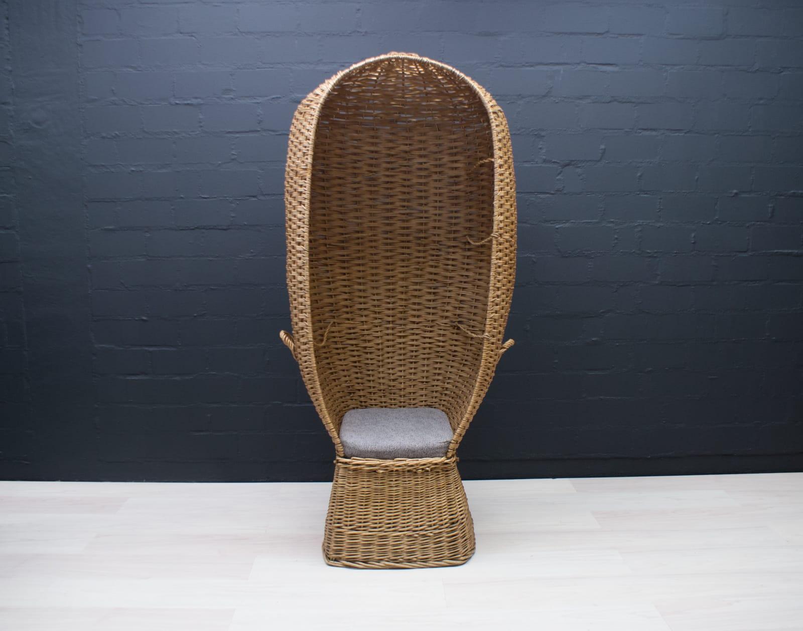 Mid-Century Modern Grand fauteuil italien en rotin pour piscine ou de plage, années 1970 en vente