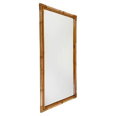 Large Italian Rectangular Bamboo & Rattan Mirror, Riviera Style, 1970s