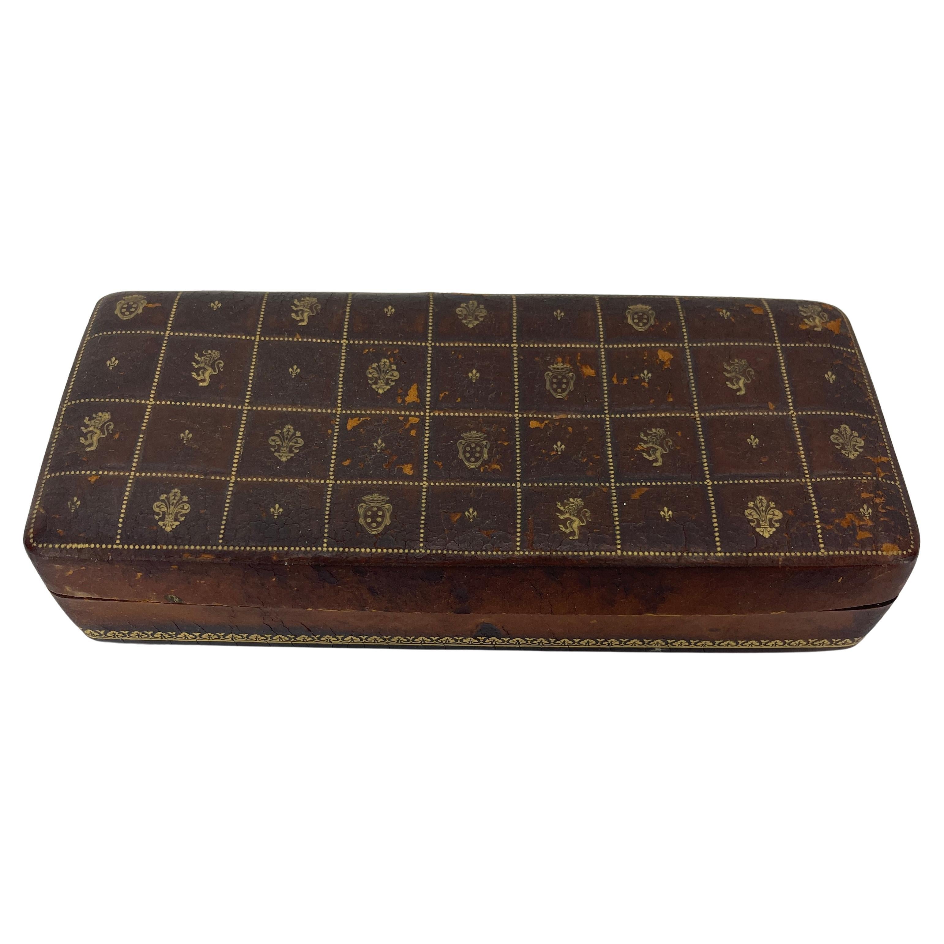 Embossed Large Italian Rectangular Red Leather Jewelry Box, Signed Antinori circa 1960s For Sale