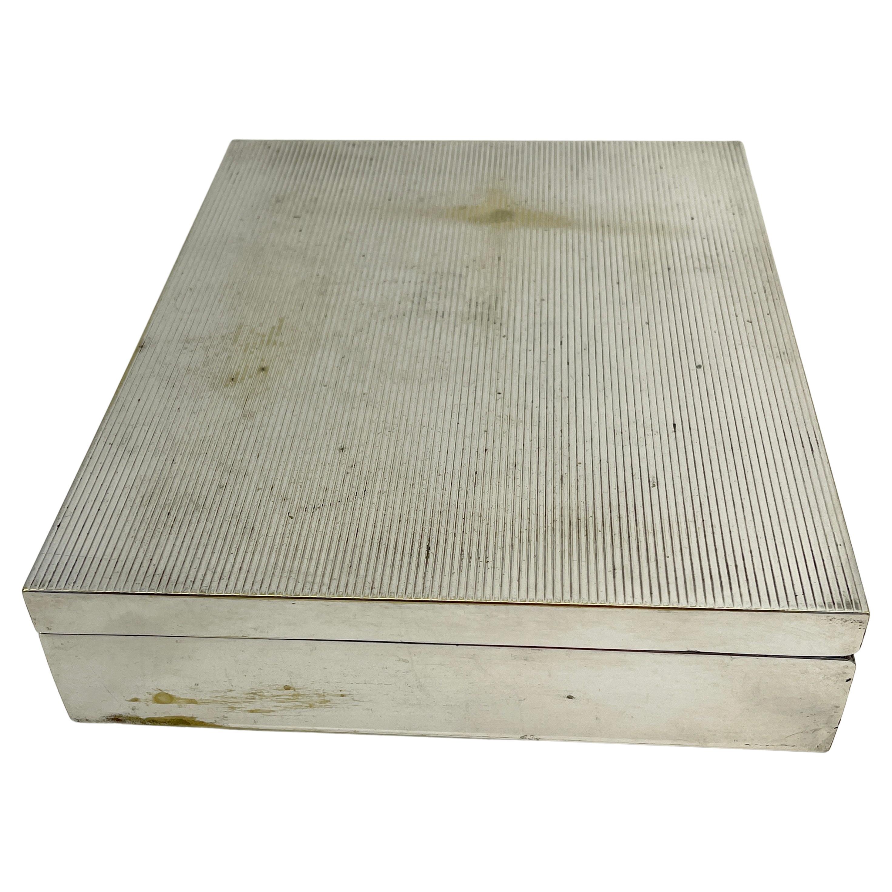 Hand-Crafted Large Italian Rectangular Silver Plate Cigar Box, circa 1960s For Sale