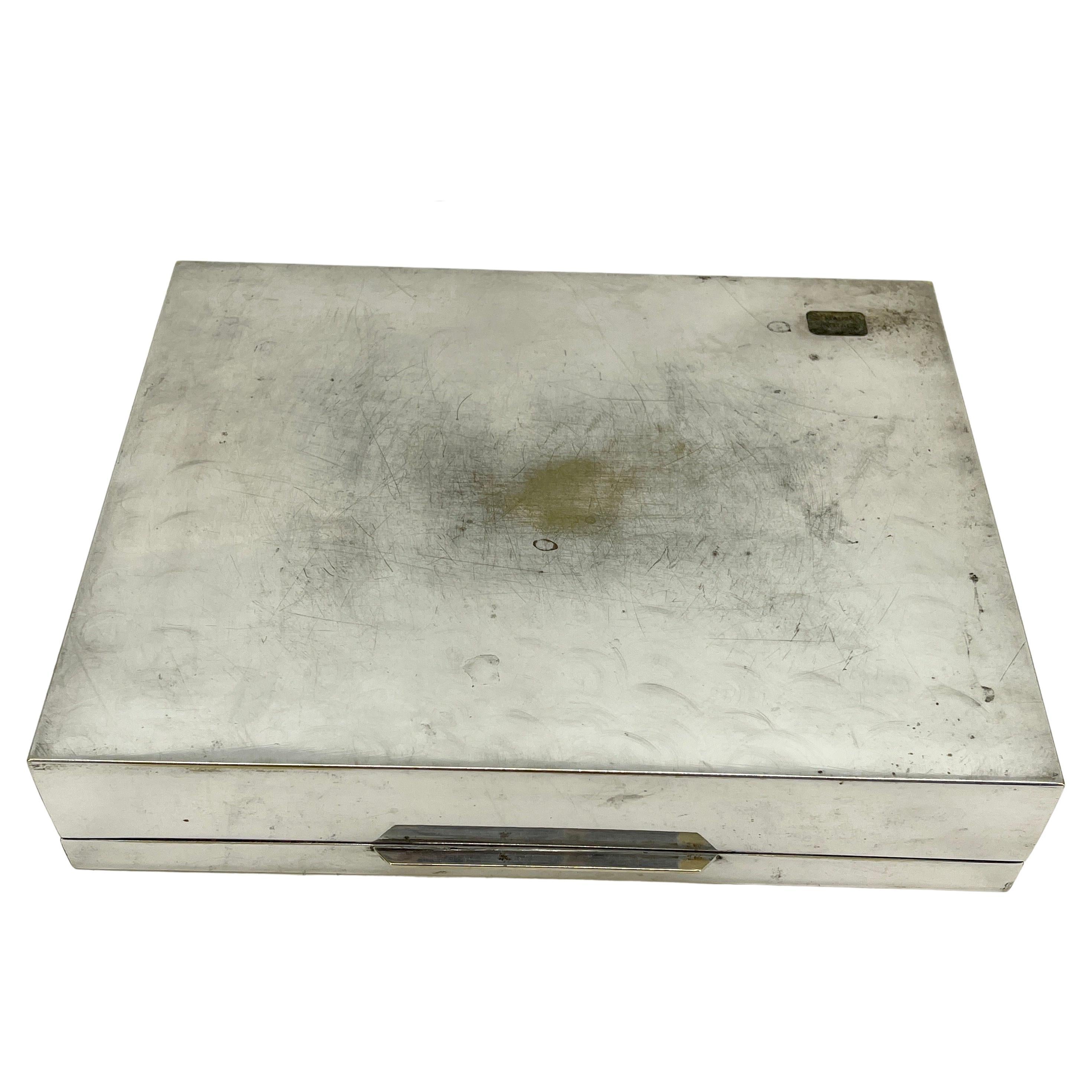 Large Italian Rectangular Silver Plate Cigar Box, circa 1960s For Sale 1