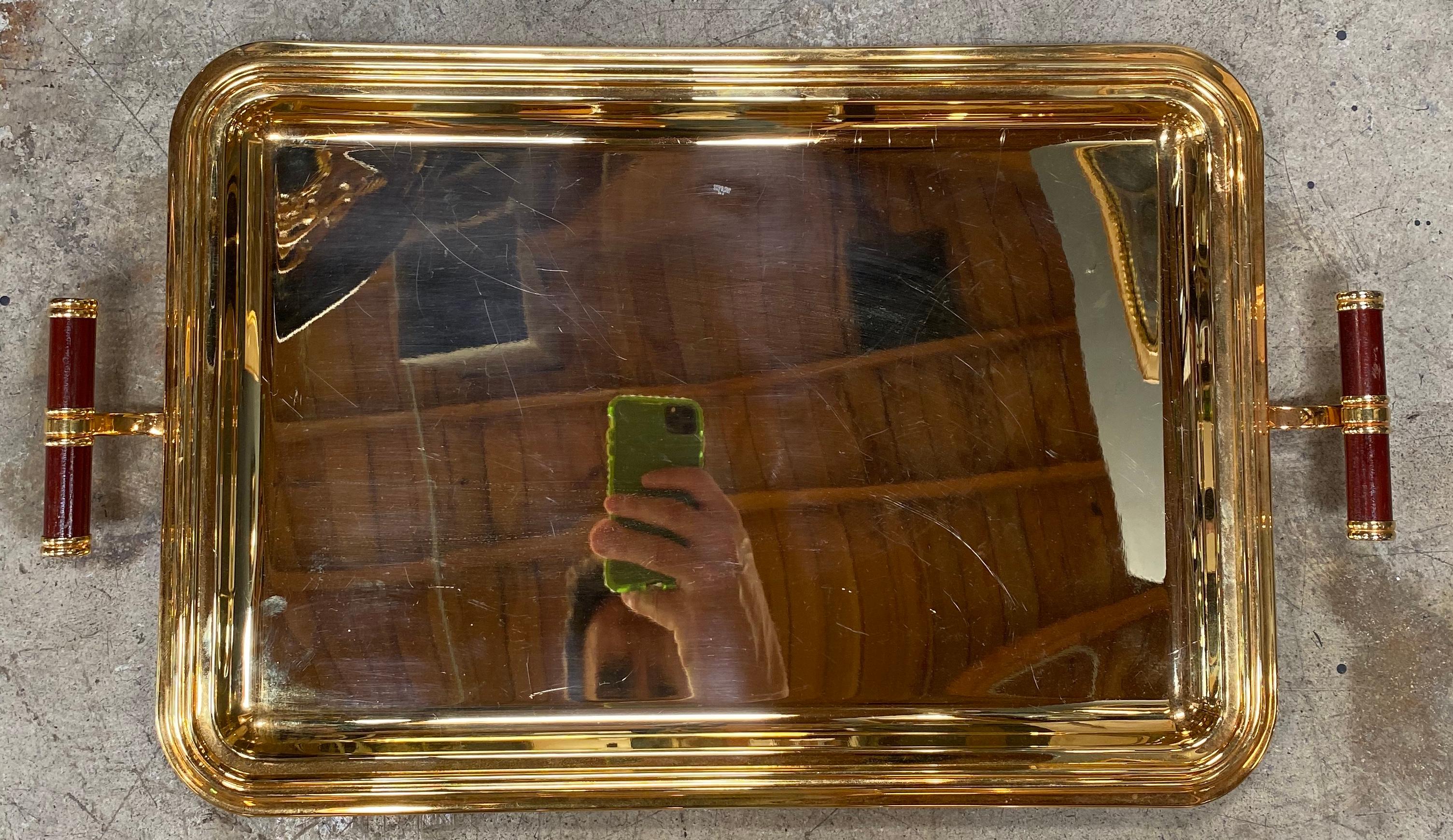 Large Italian Rectangular Tray Gold Plated 24-Karat, 1970s In Good Condition In Los Angeles, CA