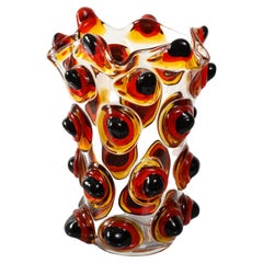 Large Italian Red and Black Spike Murano Vase
