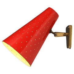 large Italian red wall light attributed to Stilux 60s brass red Stilnovo