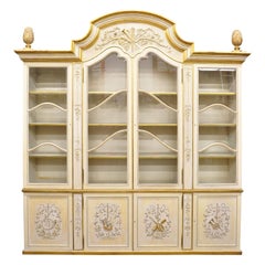 Vintage Large Italian Regency Cream and Gold Gilt Breakfront China Display Cabinet