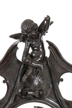 Large Italian Rococo Revival Carved Cherub Oval Mirror, 19thC