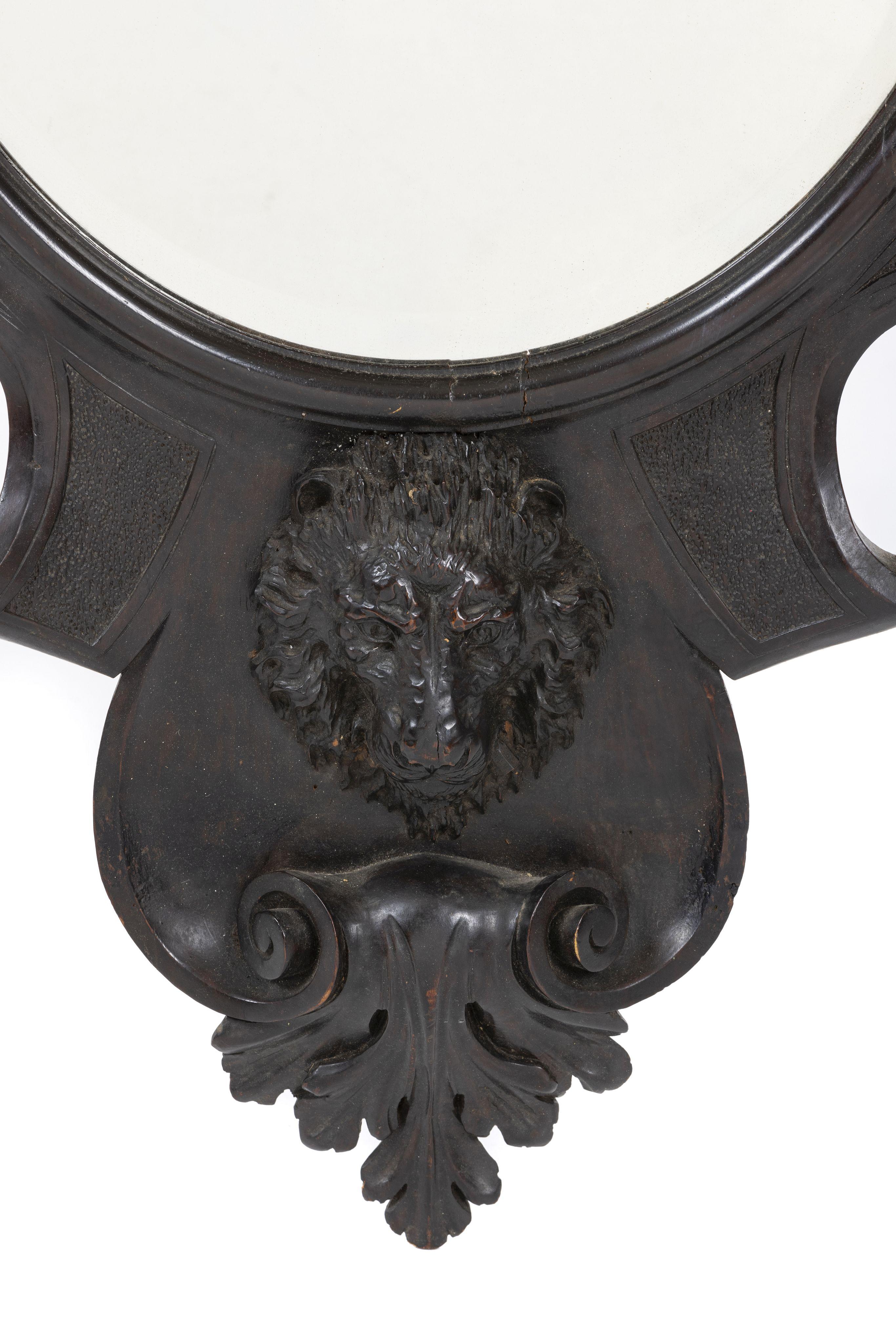 19th Century Large Italian Rococo Revival Carved Cherub Oval Mirror, 19thC  For Sale