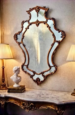 Large Italian Rococo Revival Carved Giltwood Wall Mirror, Late 19th Century
