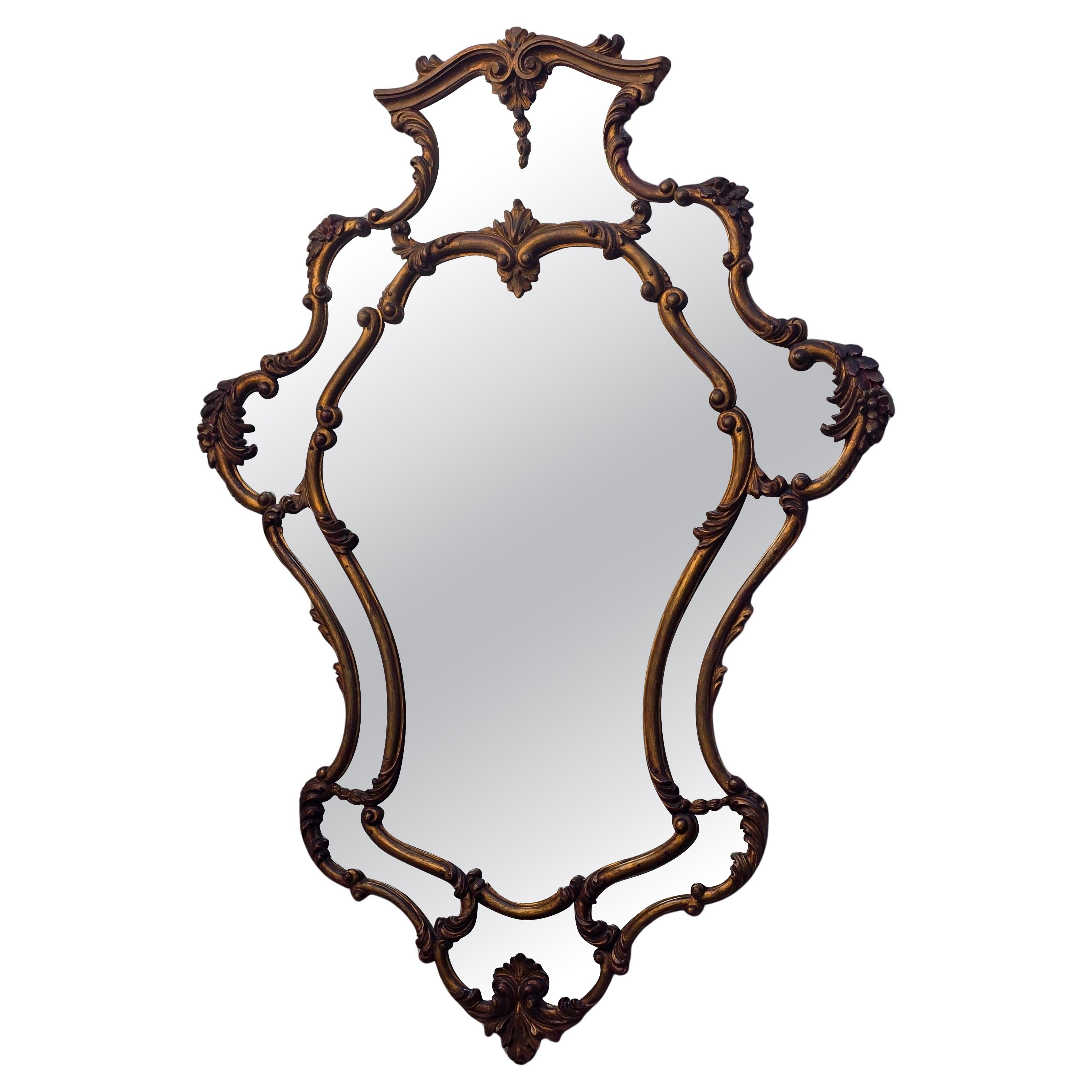 Large Italian Rococo Revival Carved Giltwood Wall Mirror, Late 19th Century