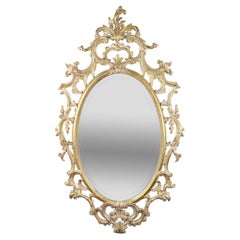 Large Italian Rococo-Style Carved Giltwood Oval Wall Mirror, Florentine, 20th Ce