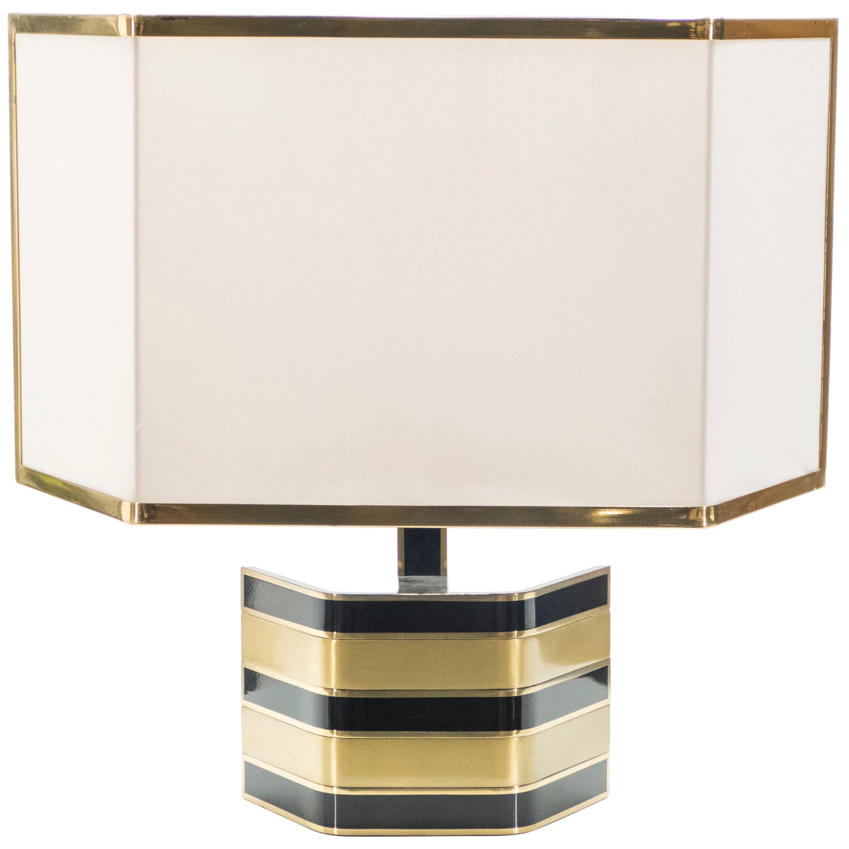 Large Italian Romeo Rega Brass and Black Table Lamp, 1970s