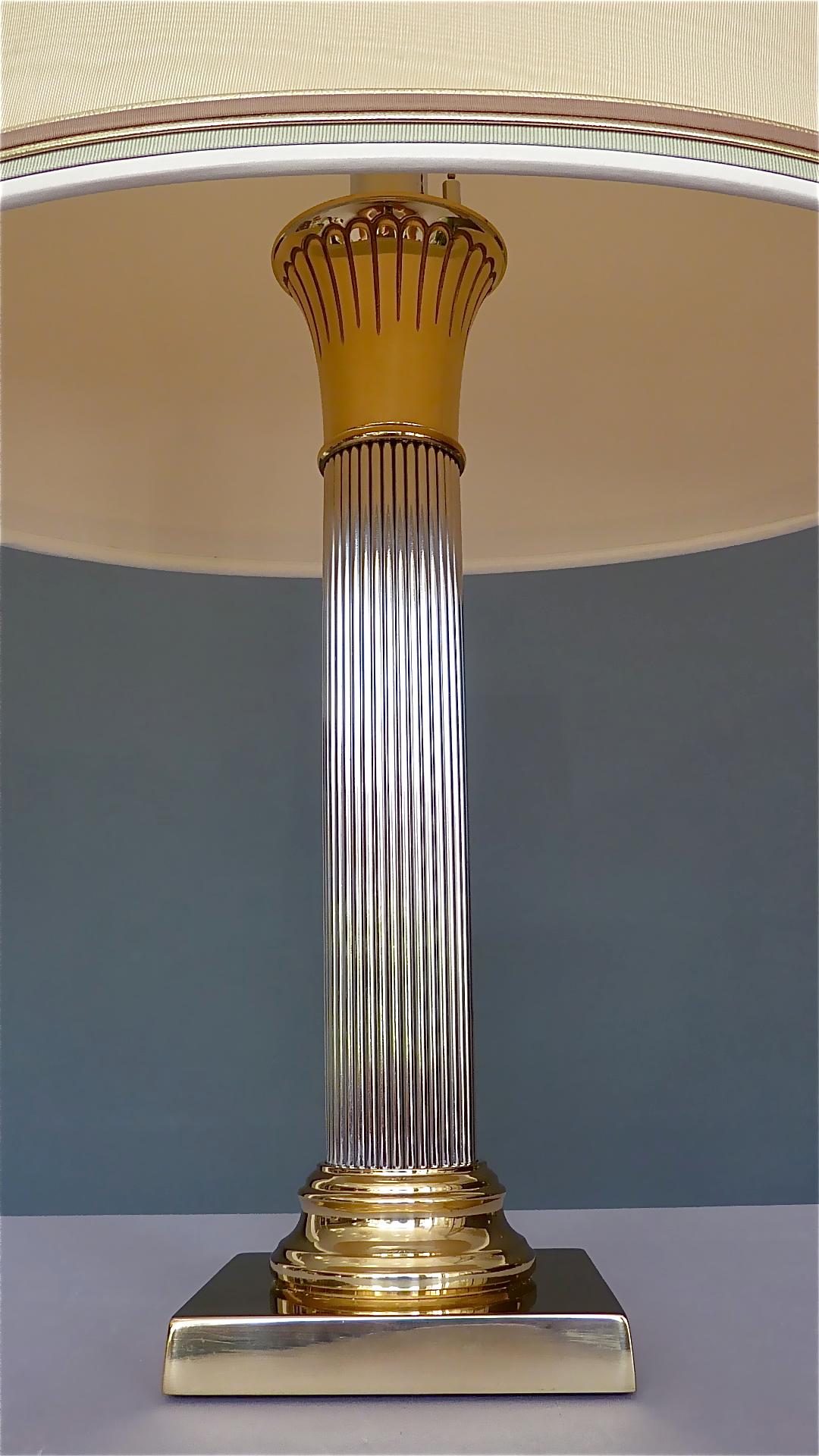 Large Italian Romeo Rega Jansen Style Column Table Lamp Gilt Brass Chrome, 1970s 6