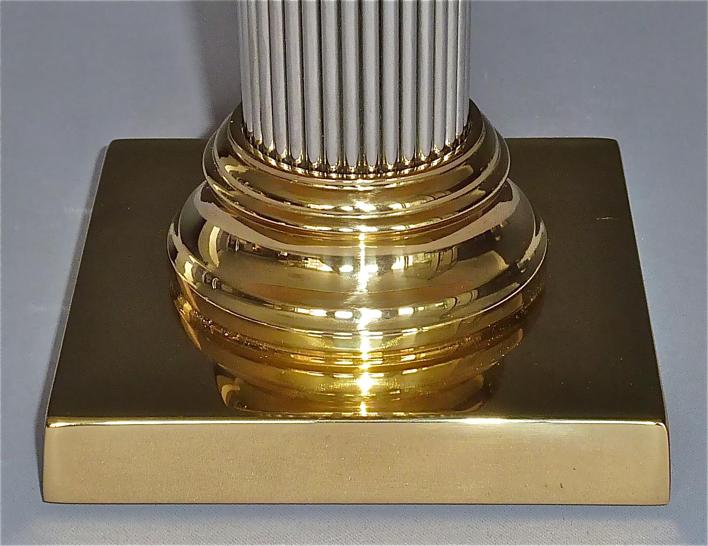 Large Italian Romeo Rega Jansen Style Column Table Lamp Gilt Brass Chrome, 1970s 7