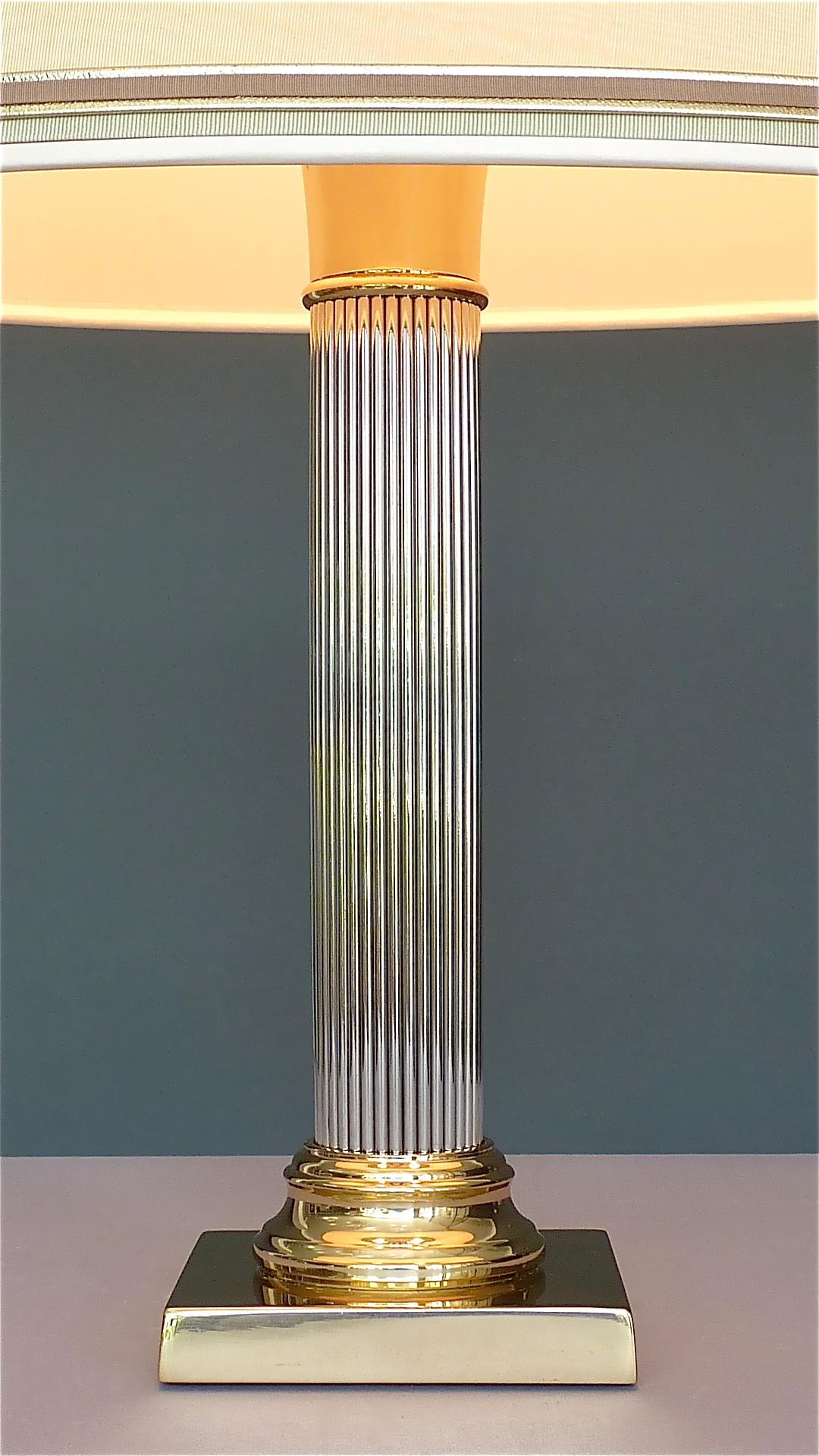 Large Italian Romeo Rega Jansen Style Column Table Lamp Gilt Brass Chrome, 1970s In Good Condition In Nierstein am Rhein, DE