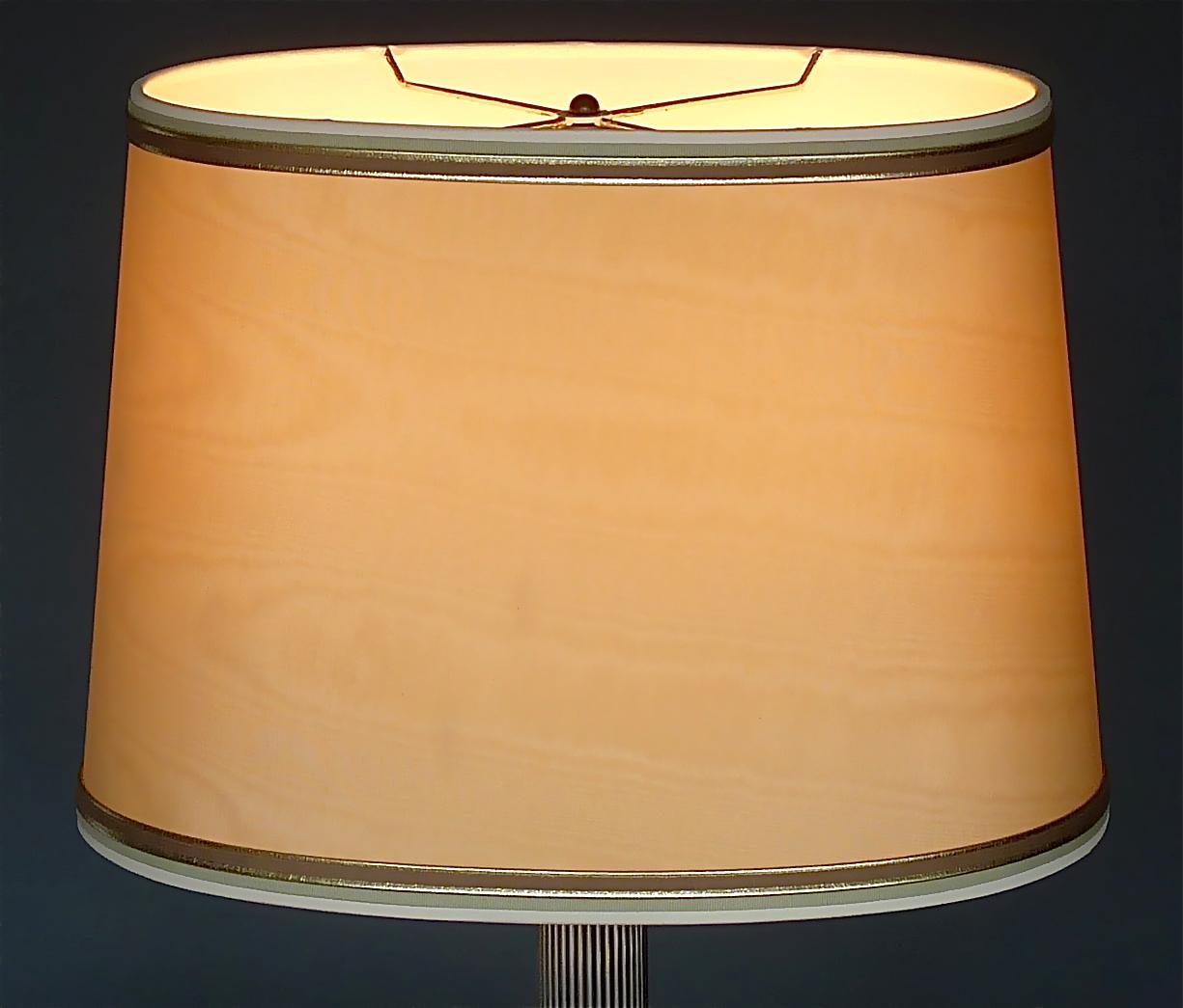 Large Italian Romeo Rega Jansen Style Column Table Lamp Gilt Brass Chrome, 1970s 1