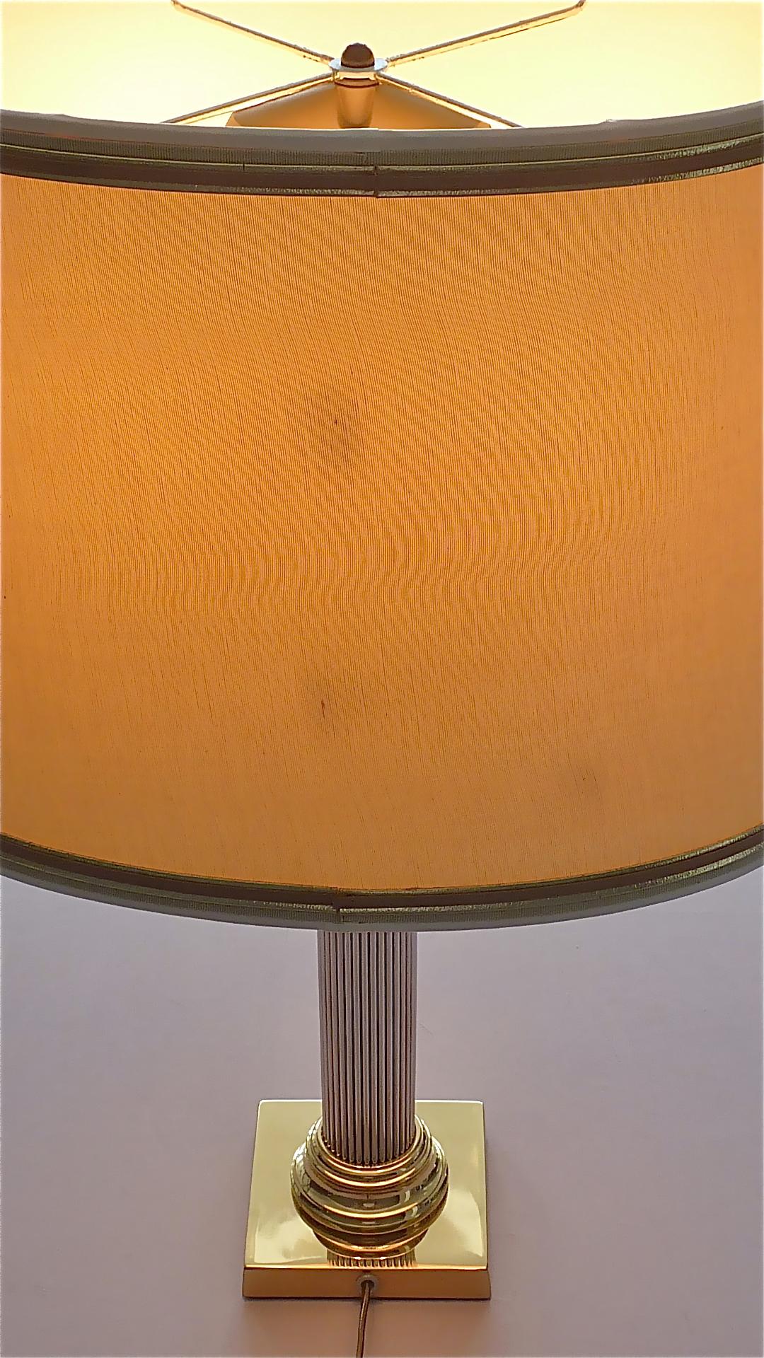 Large Italian Romeo Rega Jansen Style Column Table Lamp Gilt Brass Chrome, 1970s 2