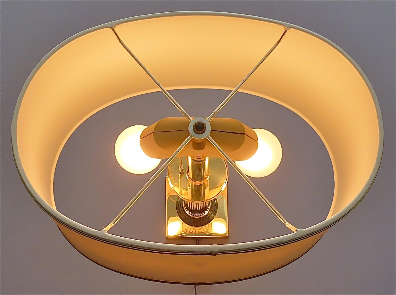Large Italian Romeo Rega Jansen Style Column Table Lamp Gilt Brass Chrome, 1970s 3