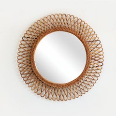 Large Italian Round Rattan Mirror