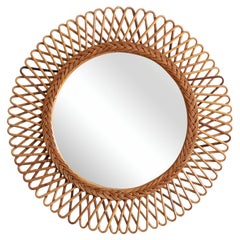 Large Italian Round Rattan Mirror Large Italian Round Rattan Mirror