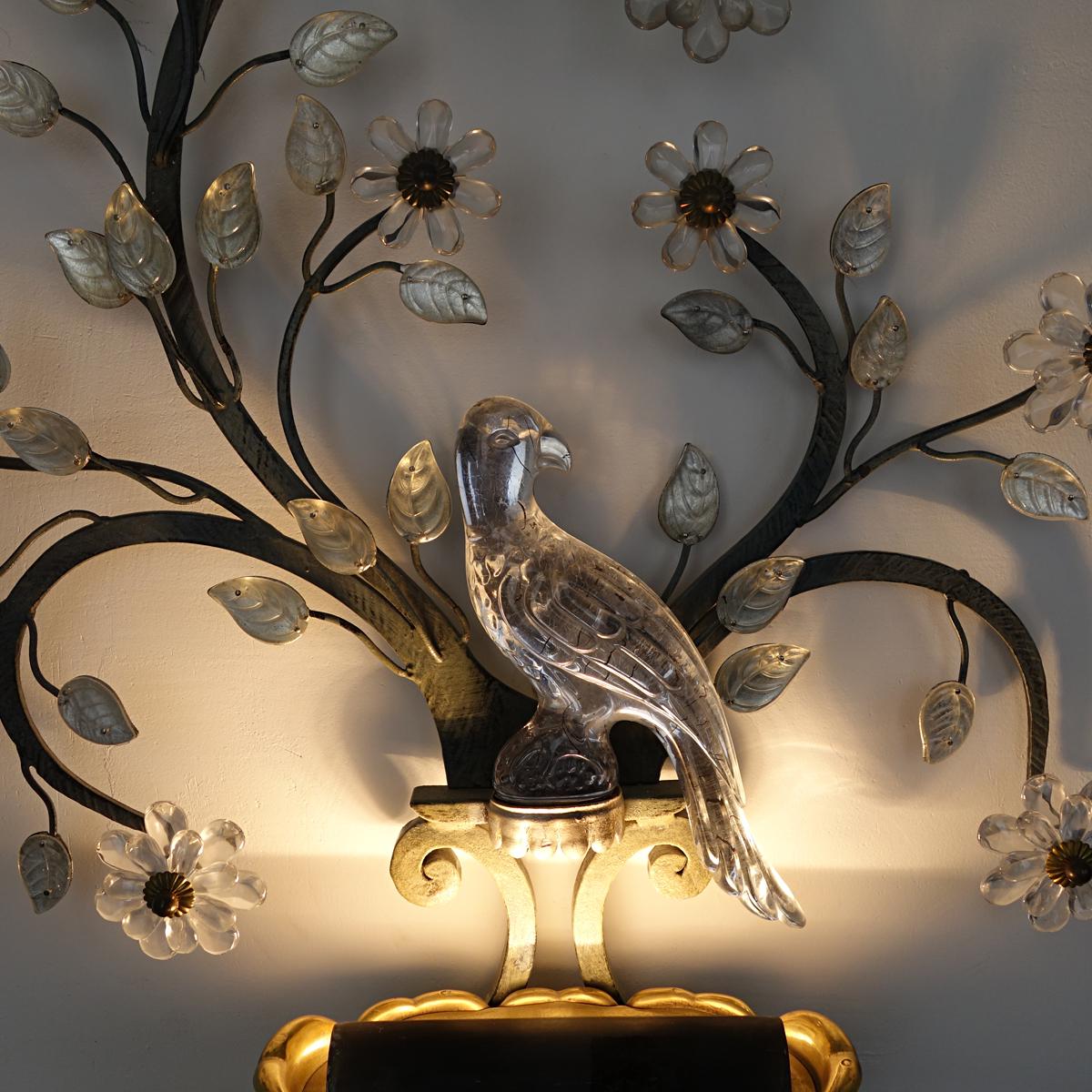 Large Italian Sconce with Crystal Bird, Flowers and Leaves by Banci Firenze 2