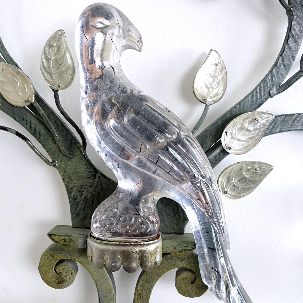 Large Italian Sconce with Crystal Bird, Flowers and Leaves by Banci Firenze In Good Condition In Doornspijk, NL