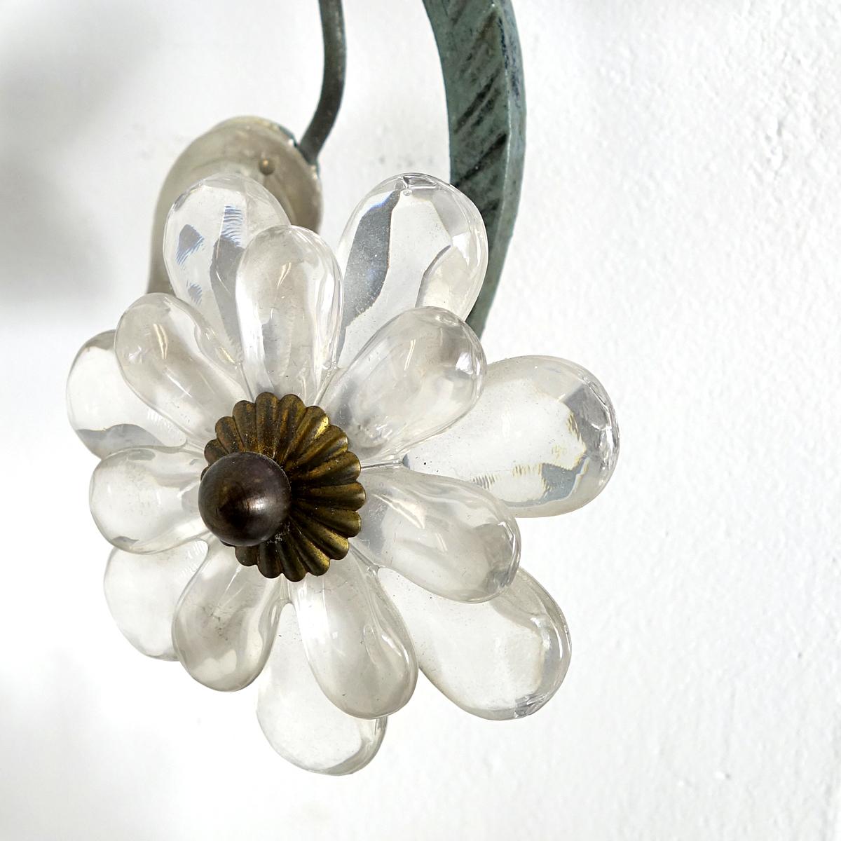 Brass Large Italian Sconce with Crystal Bird, Flowers and Leaves by Banci Firenze