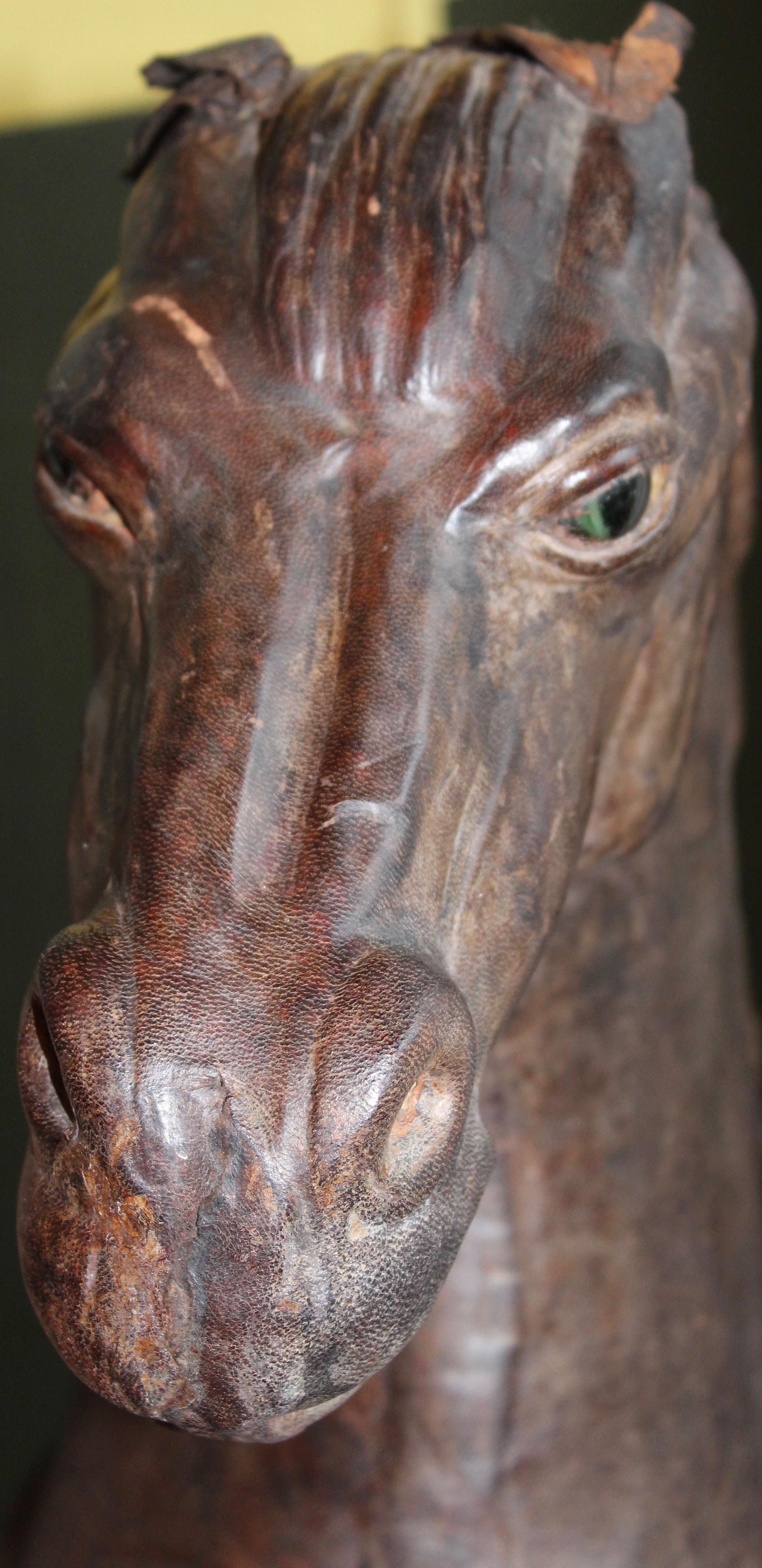 Mid-20th Century Large Italian Sculpted Leather Rearing Stallion, circa 1960 For Sale