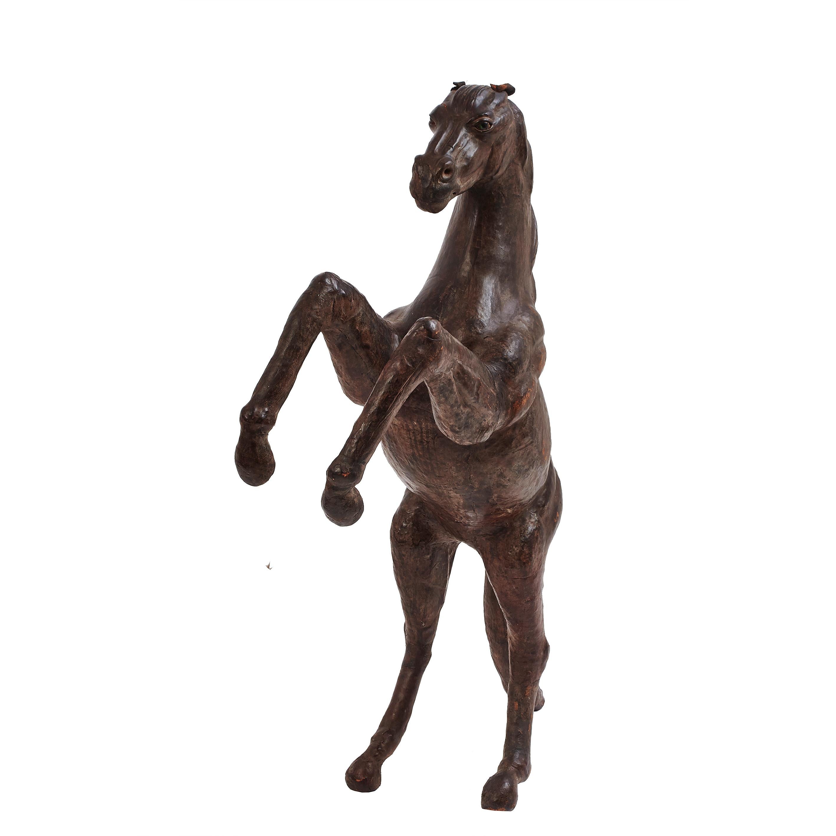 Large Italian Sculpted Leather Rearing Stallion, circa 1960 For Sale