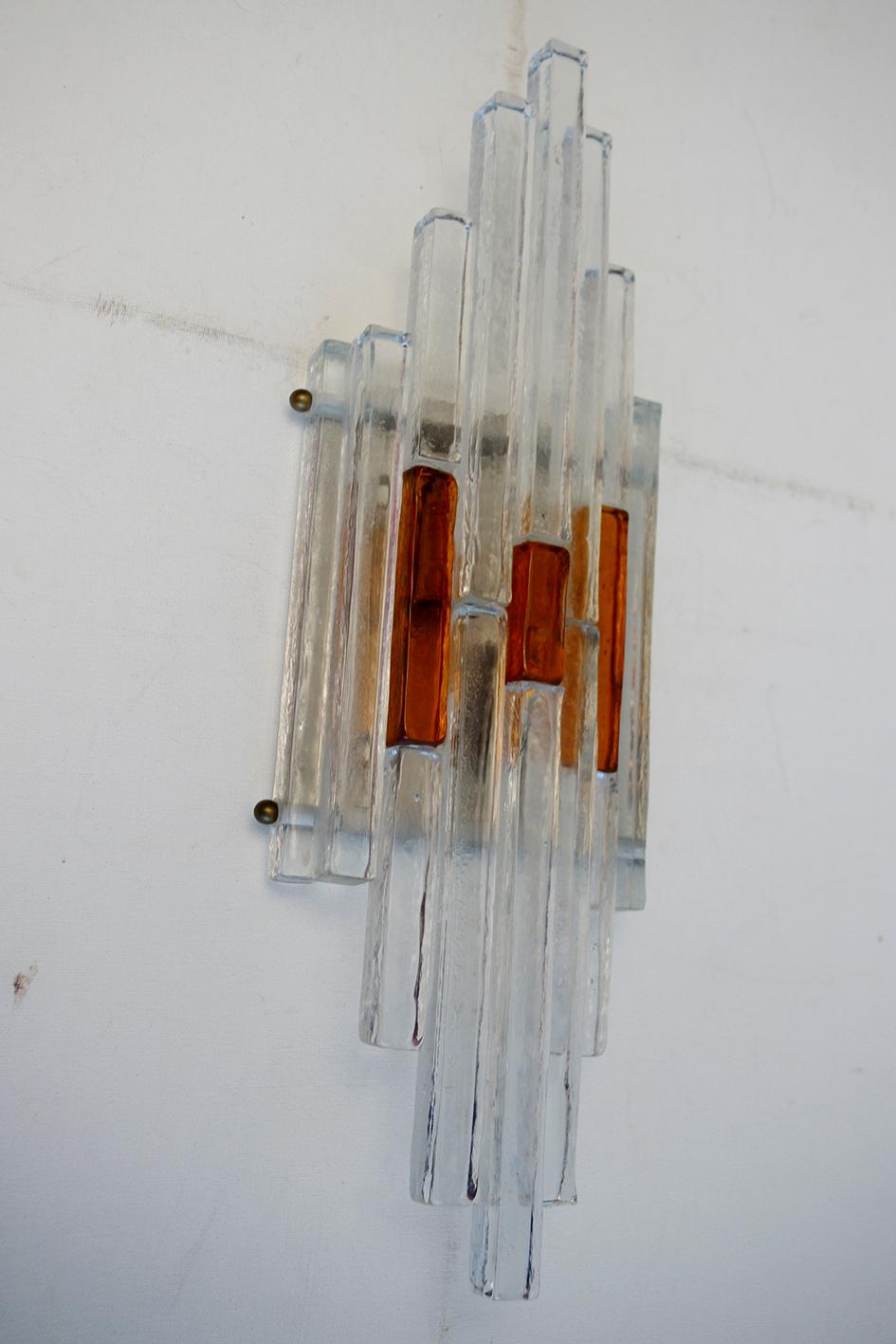 Mid-Century Modern Italian Vintage Sculptural Murano Glass Wall Flush Mount Sconce, 1960s For Sale