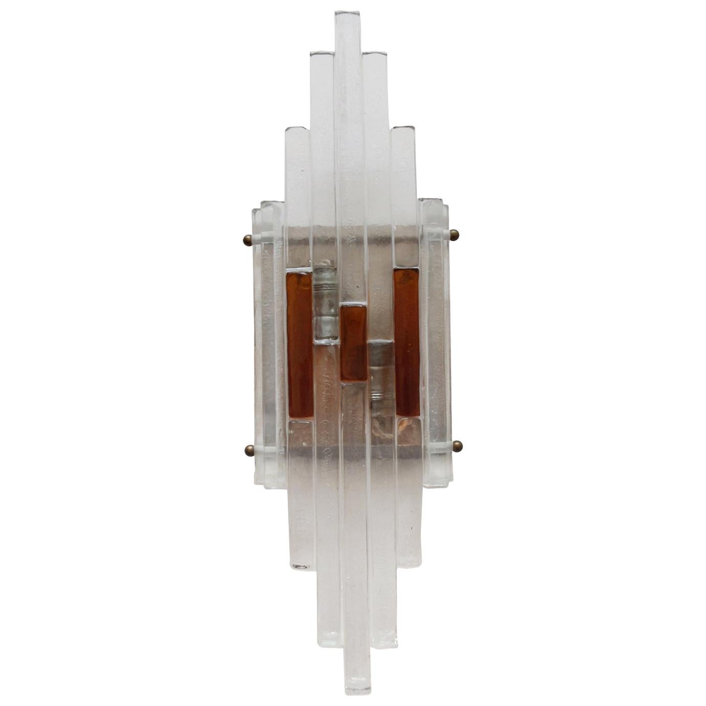 Italian Vintage Sculptural Murano Glass Wall Flush Mount Sconce, 1960s For Sale