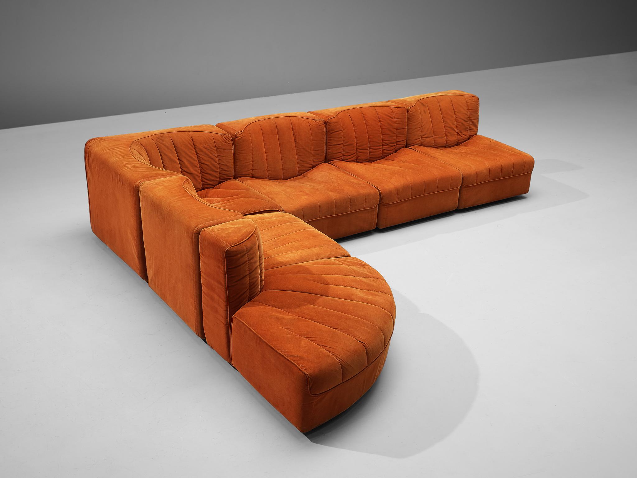Italian Tito Agnoli for Arflex Sectional Sofa Model '9000' in Orange Upholstery