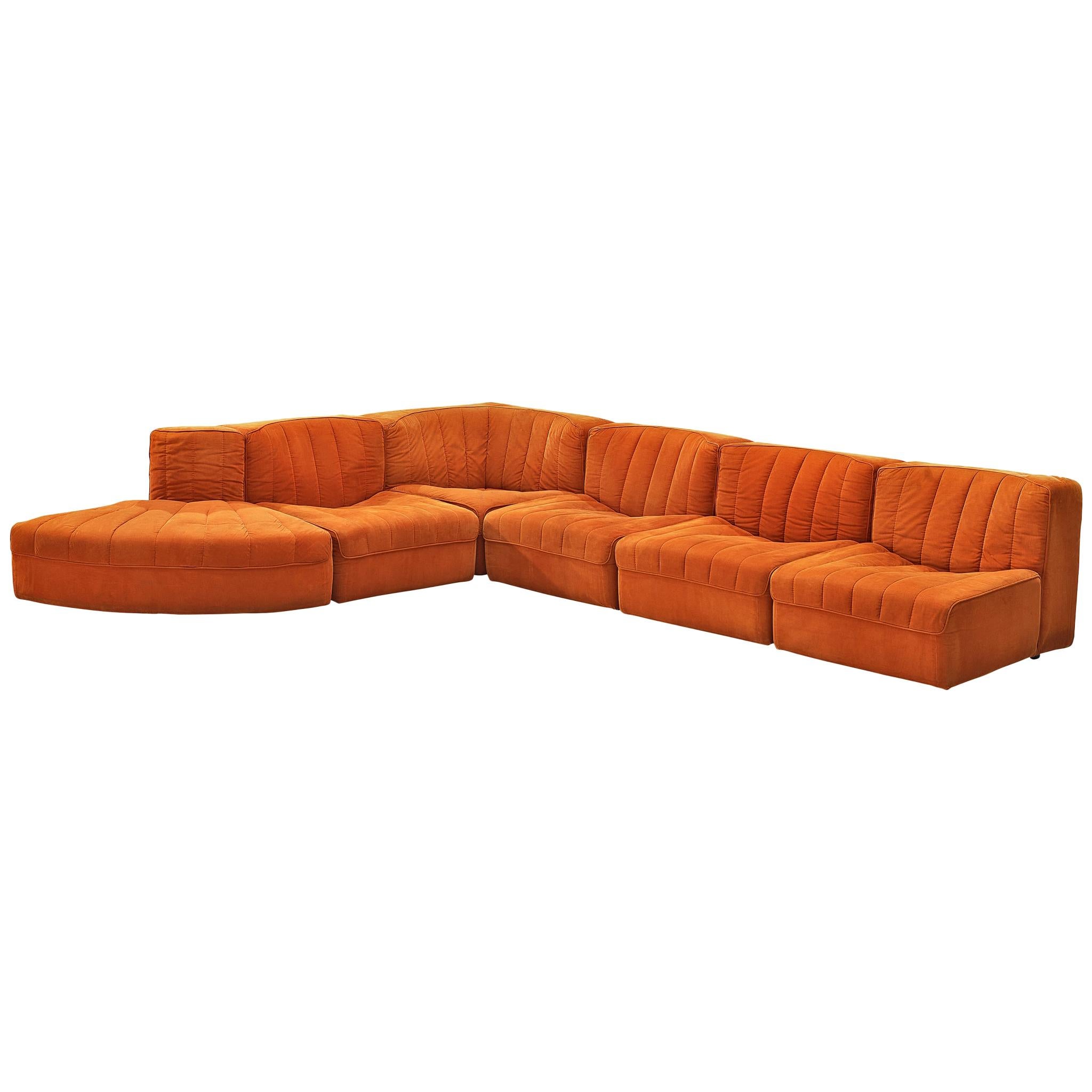 Tito Agnoli for Arflex Sectional Sofa Model '9000' in Orange Upholstery