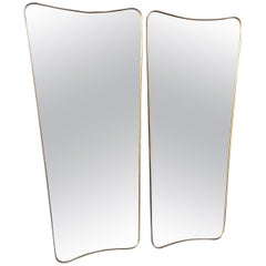 Large Italian Shield Mirror With Brass Surround In The Style Of Gio Ponti