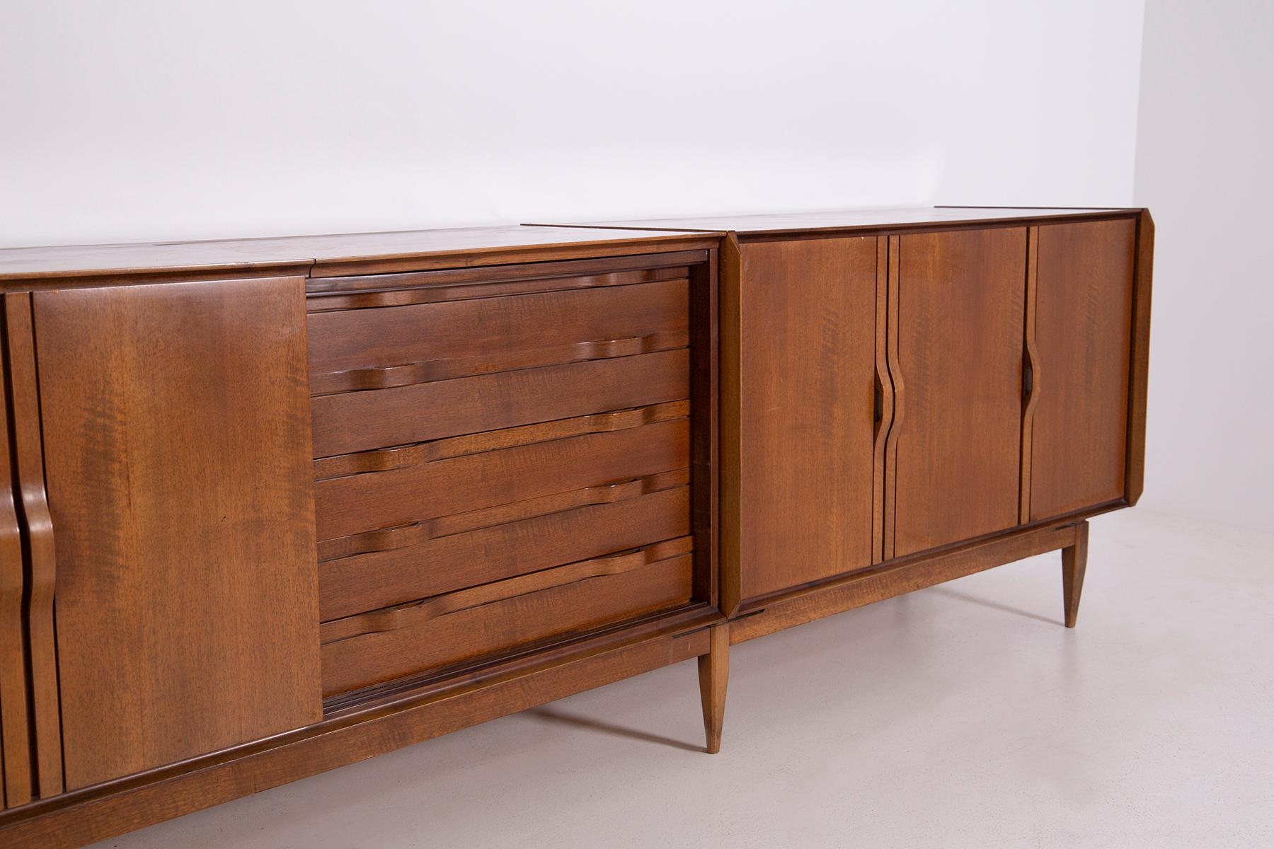Mid-Century Modern Large Italian Sideboard in Walnut from the 1950s