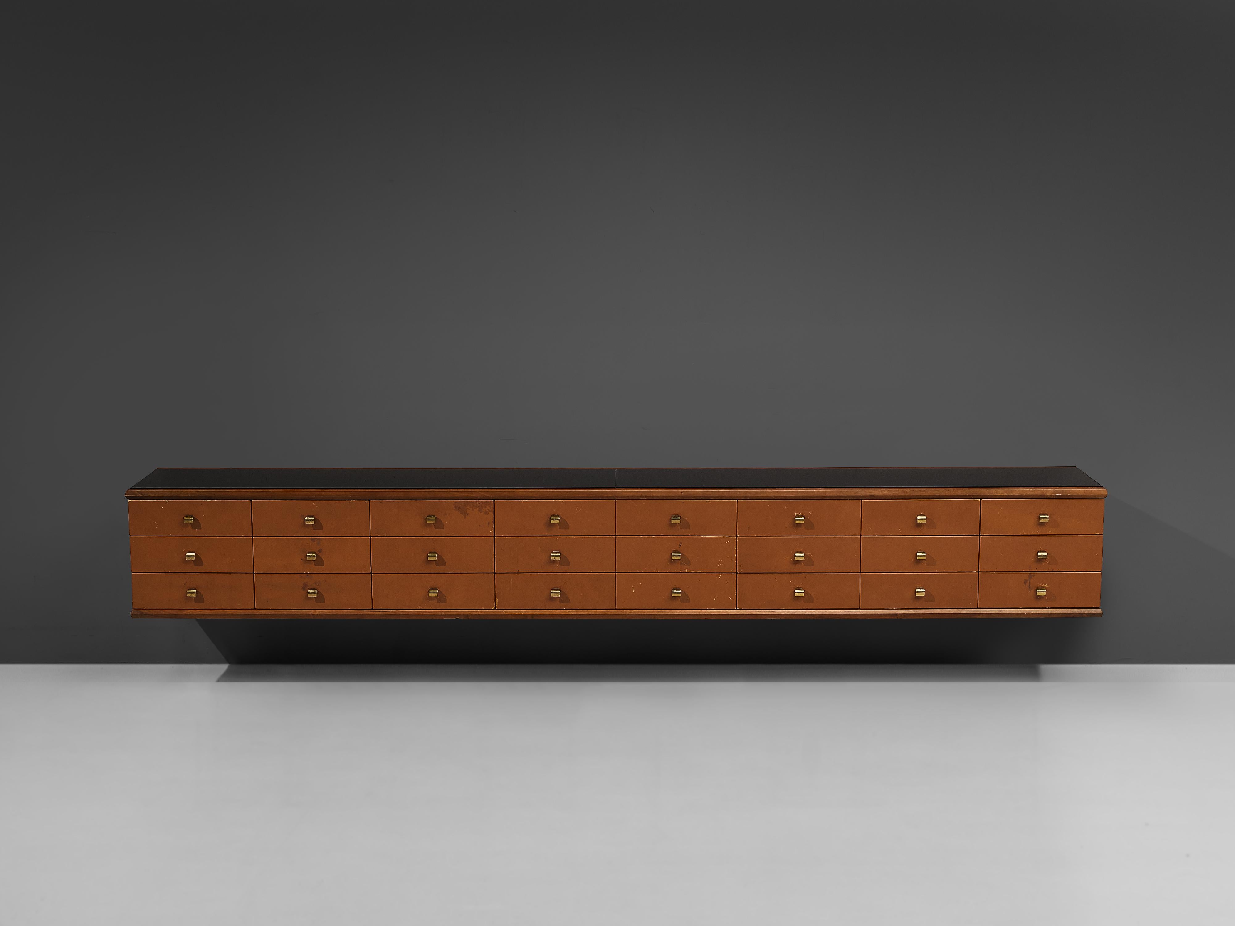 Large Italian Sideboard in Walnut with Leather and Brass 5