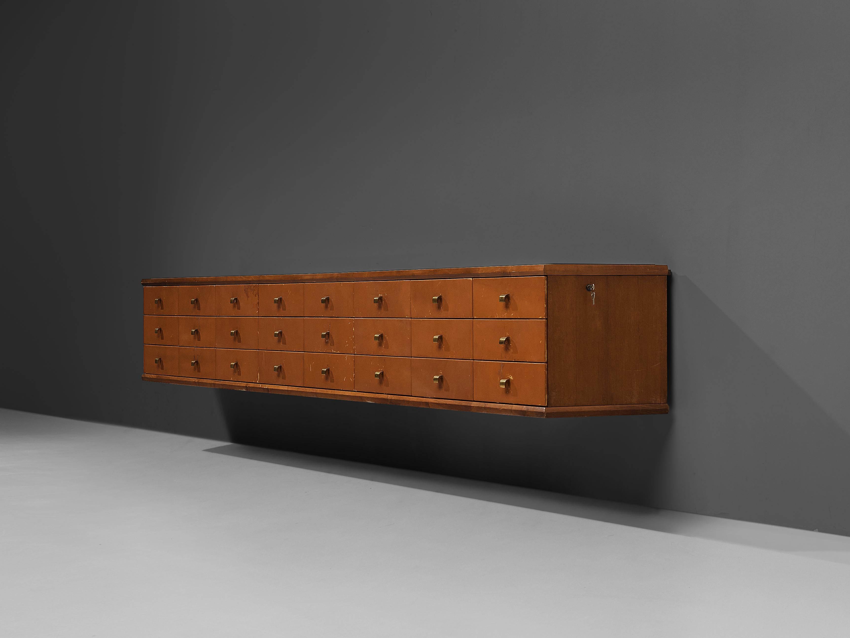 Large Italian Sideboard in Walnut with Leather and Brass 1