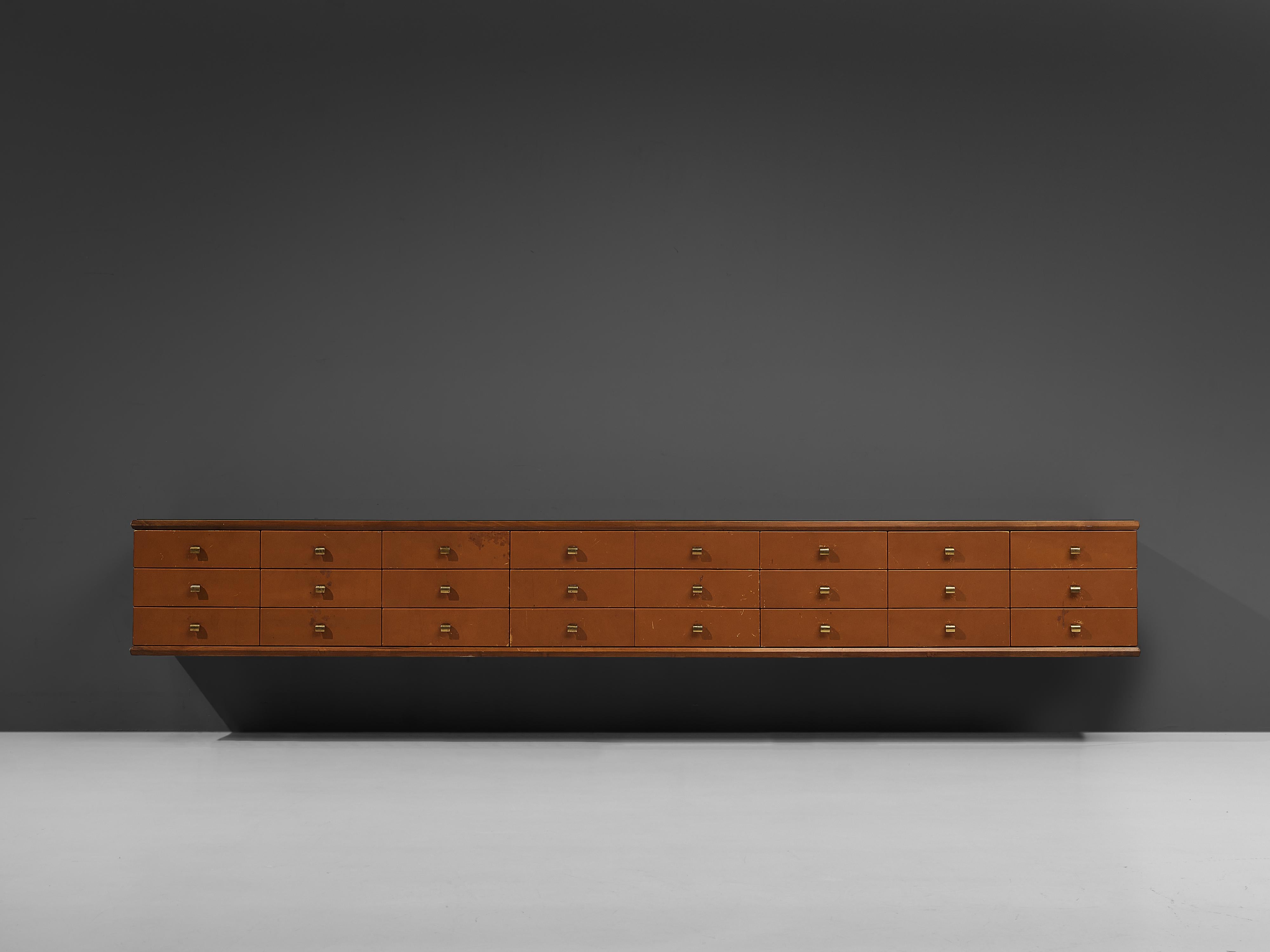 Large Italian Sideboard in Walnut with Leather and Brass 3