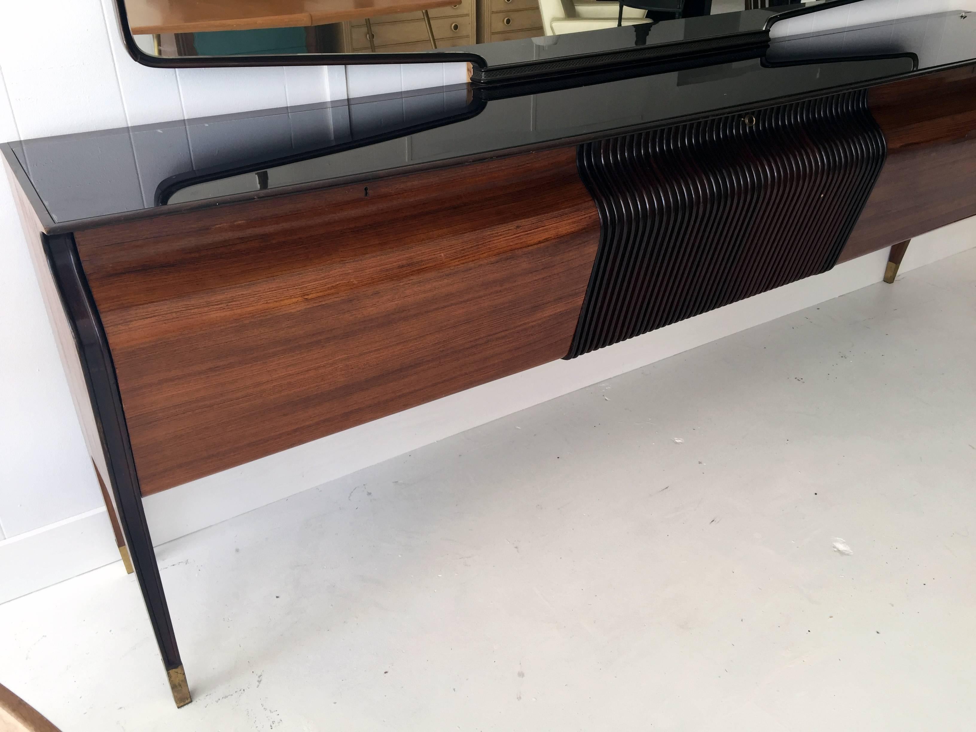 Mid-Century Modern Large Italian Sideboard with Mirror Osvaldo Borsani