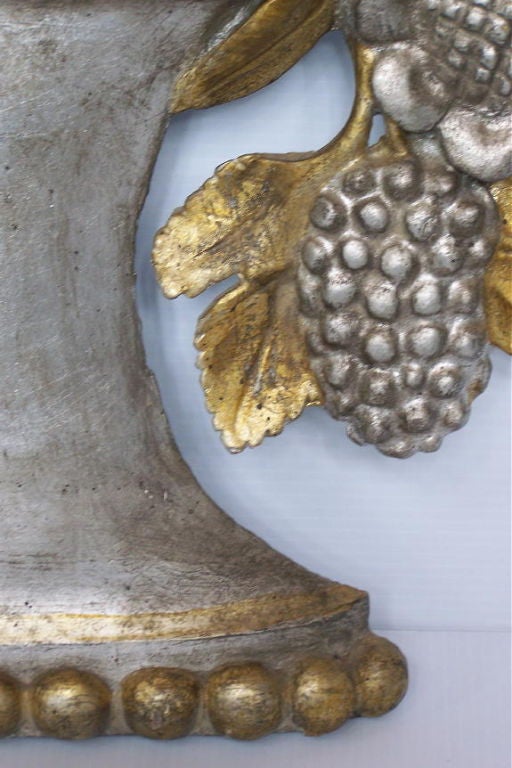 Hand-Carved Large Italian Silver and Gold Giltwood Architectural Element, 19th Century For Sale