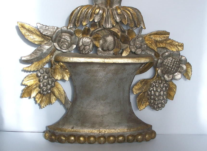 Wood Large Italian Silver and Gold Giltwood Architectural Element, 19th Century For Sale