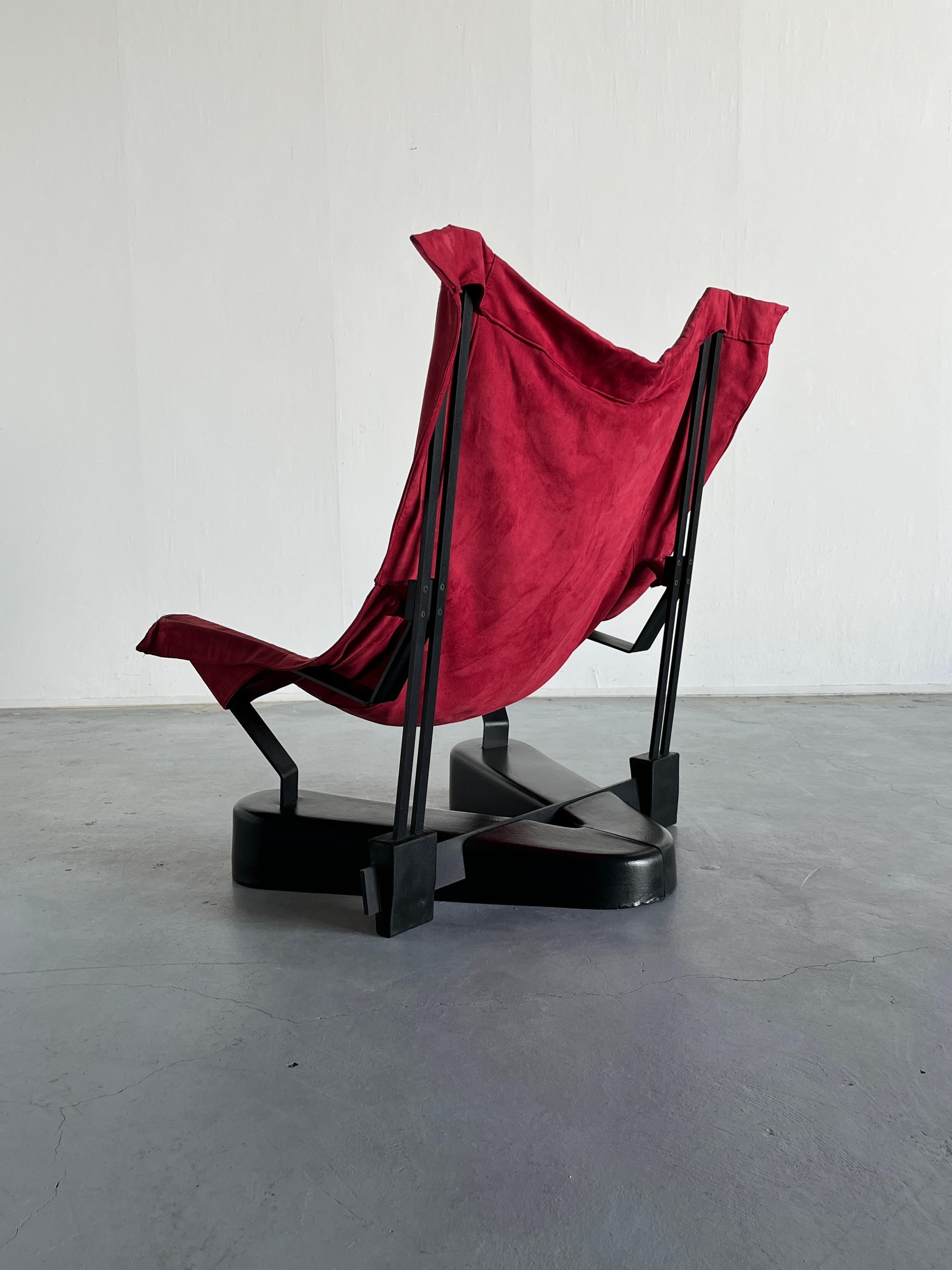 Large Italian Sling Butterfly Lounge Chair in Suede and Metal, 1980s For Sale 6