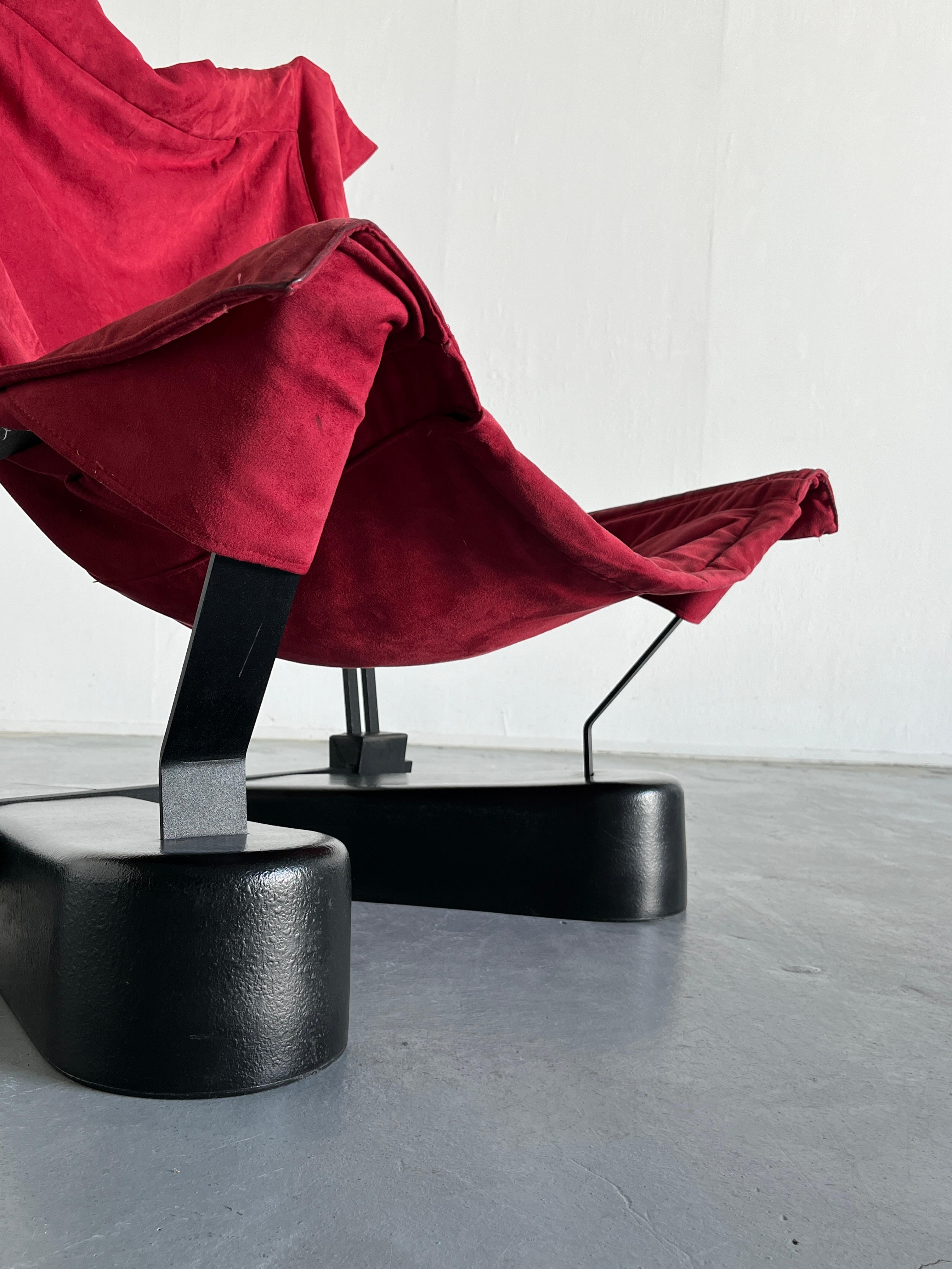 Post-Modern Large Italian Sling Butterfly Lounge Chair in Suede and Metal, 1980s For Sale