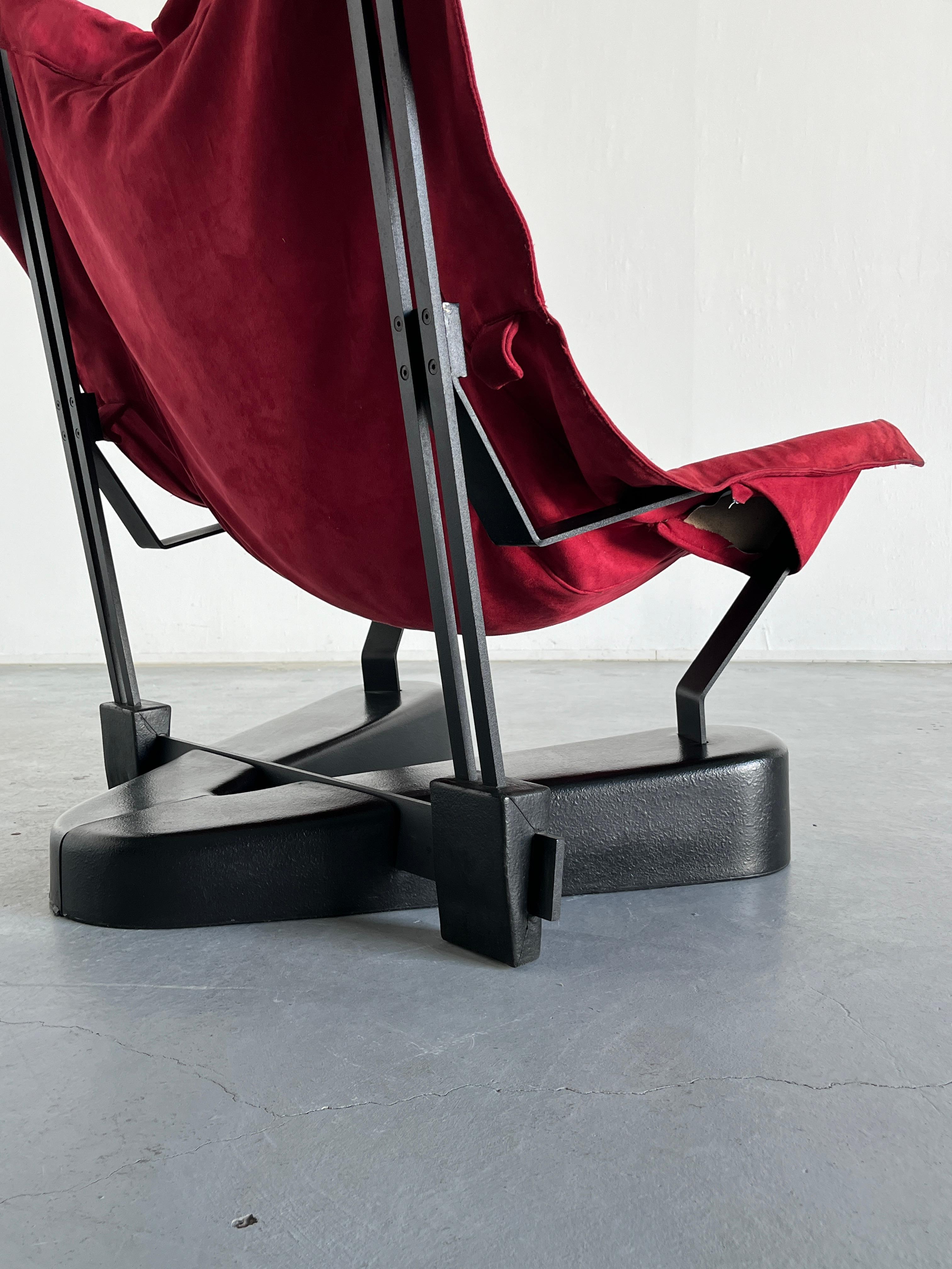 Large Italian Sling Butterfly Lounge Chair in Suede and Metal, 1980s For Sale 3