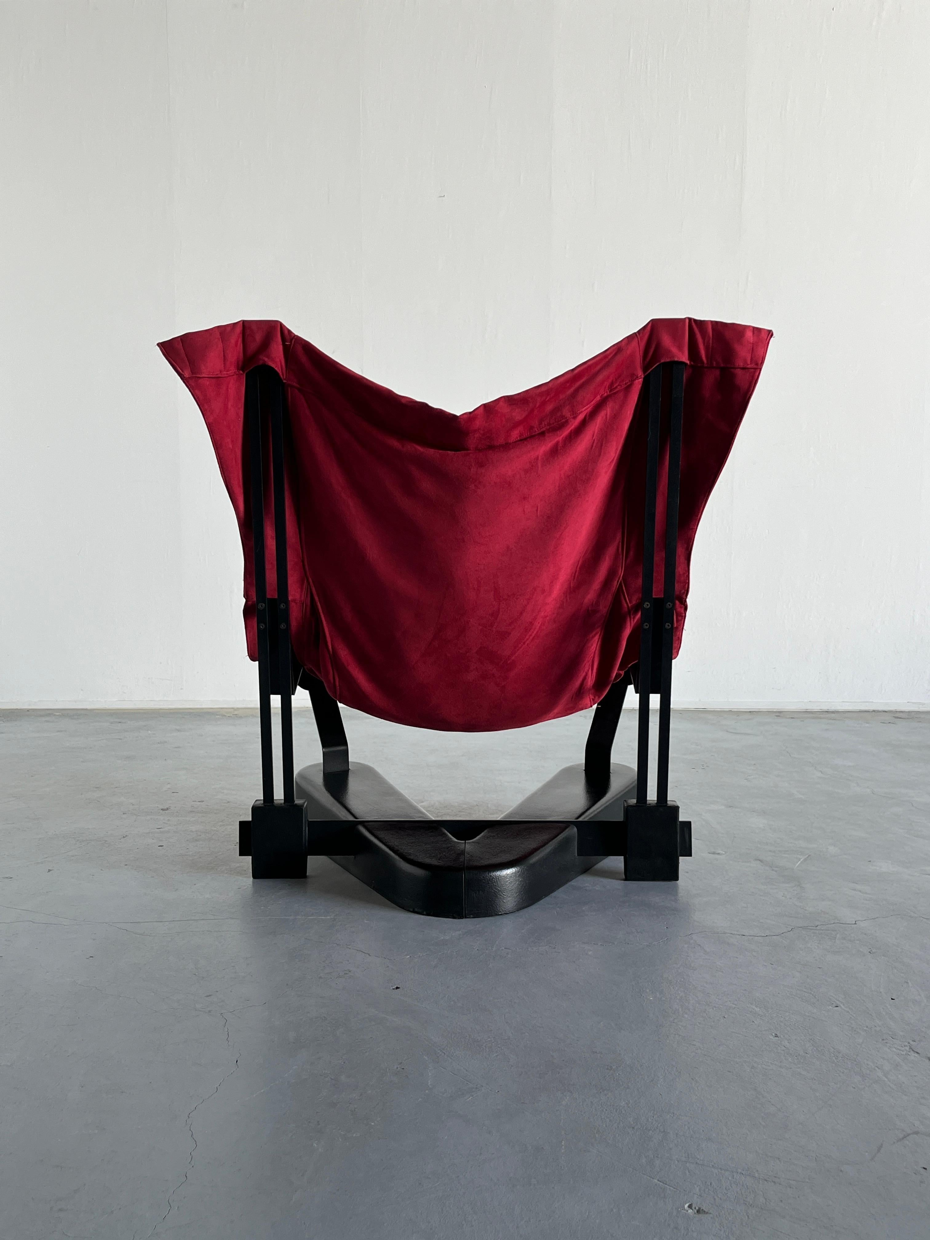Large Italian Sling Butterfly Lounge Chair in Suede and Metal, 1980s For Sale 4