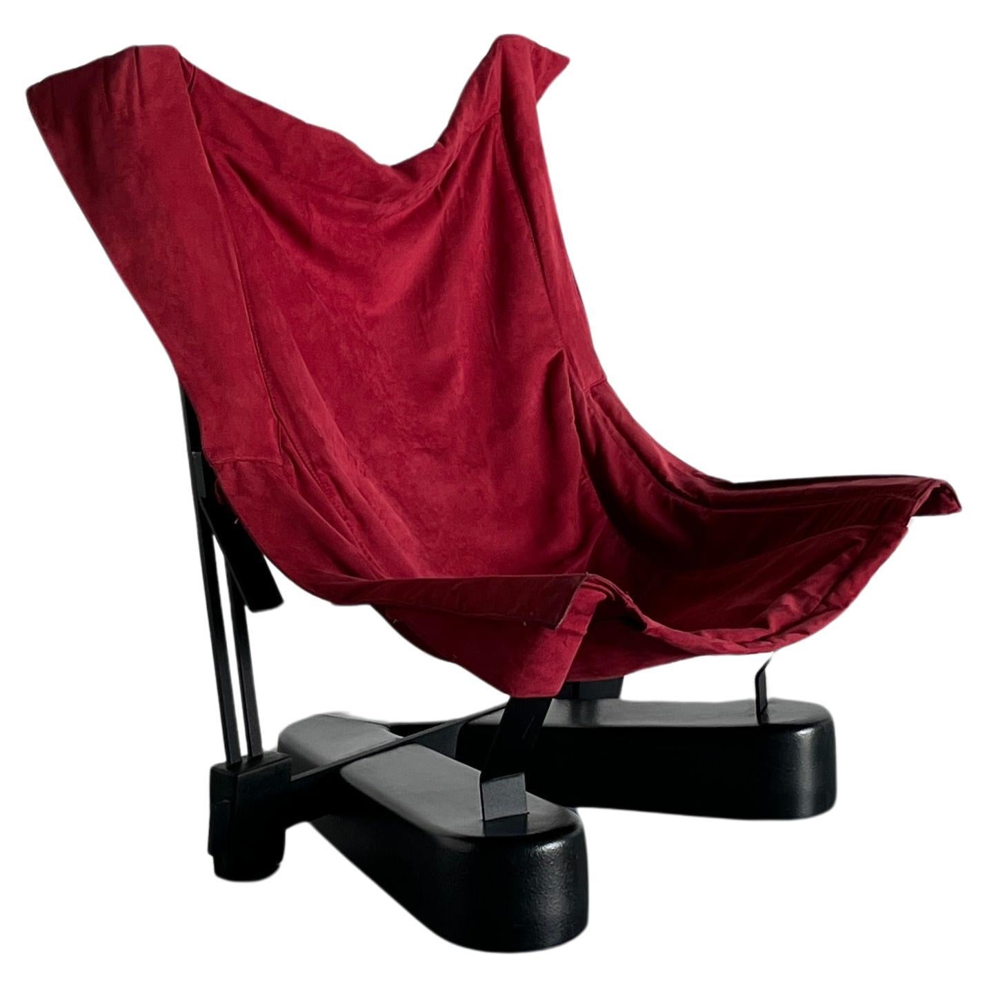 Large Italian Sling Butterfly Lounge Chair in Suede and Metal, 1980s For Sale