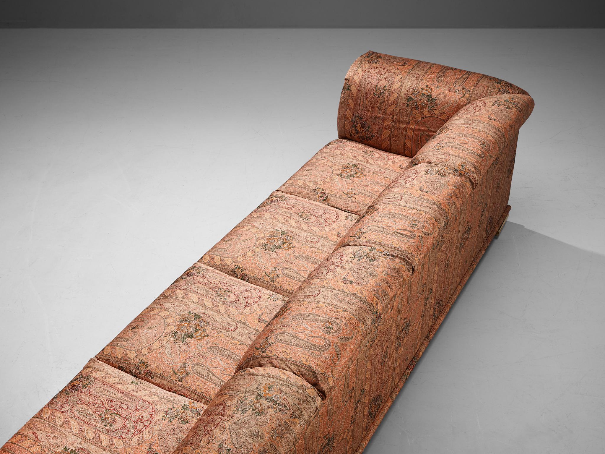Late 20th Century Large Italian Sofa in Vibrant Red Paisley Upholstery