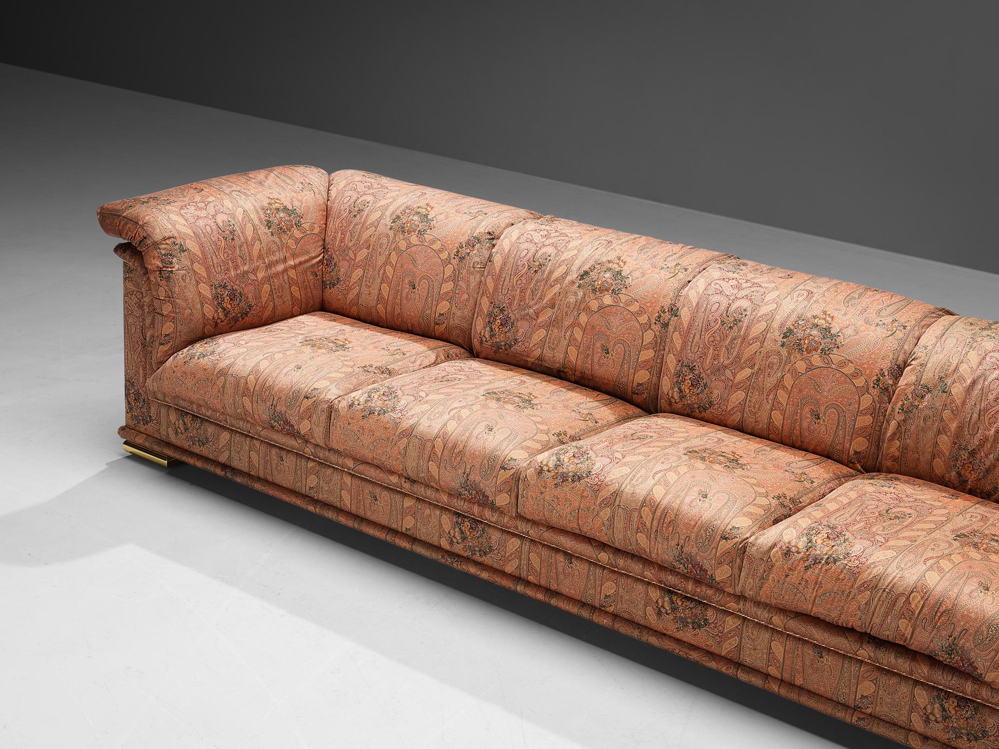 Metal Large Italian Sofa in Vibrant Red Paisley Upholstery For Sale