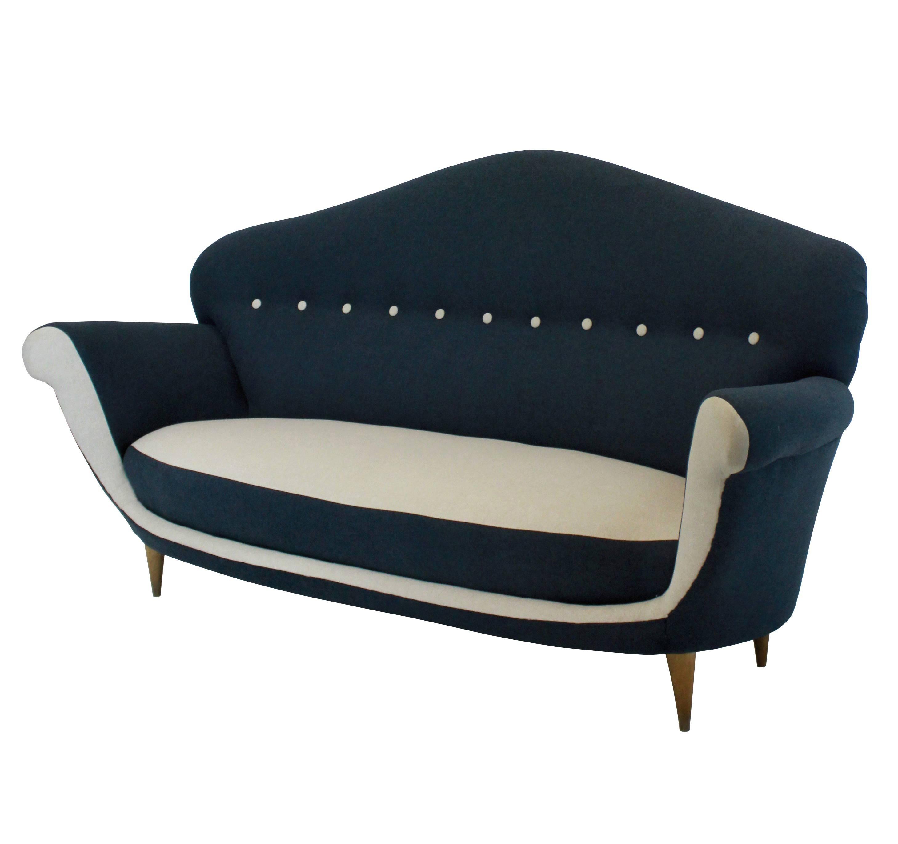Mid-Century Modern Large Italian Sofa of Unusual Design and Shape
