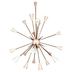 Large Italian Sputnik Chandelier in Brass & Ivory, 20 Lights